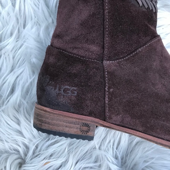UGG Brown Suede Side Zip Ankle Boots - Picture 8 of 16